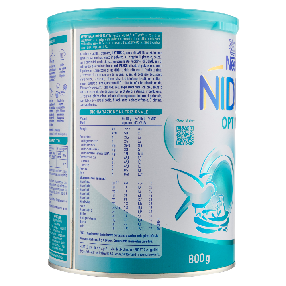 NESTLÉ NIDINA Optipro 4 Latte di crescita in polvere per bambini da 2 anni Latta 800g