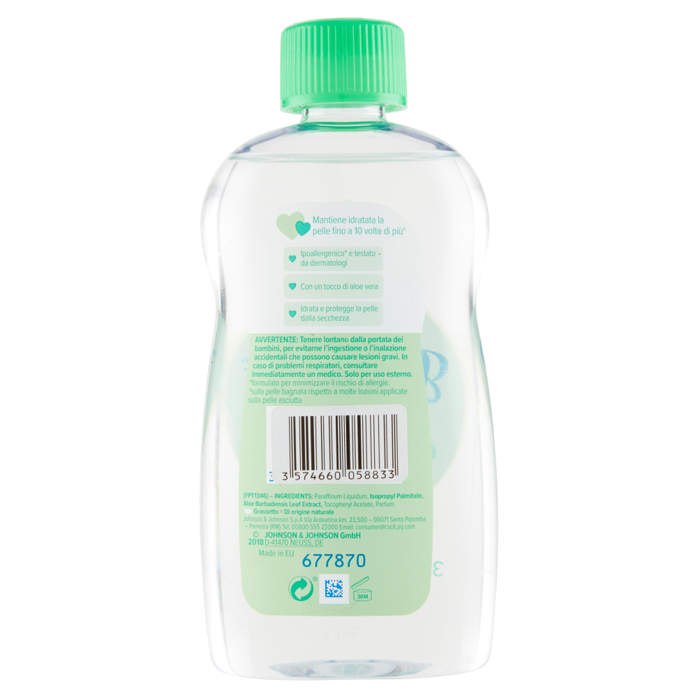 Johnson's Baby Olio Aloe Vera,  Testato Da Pediatri E Dermatologi, 300ml