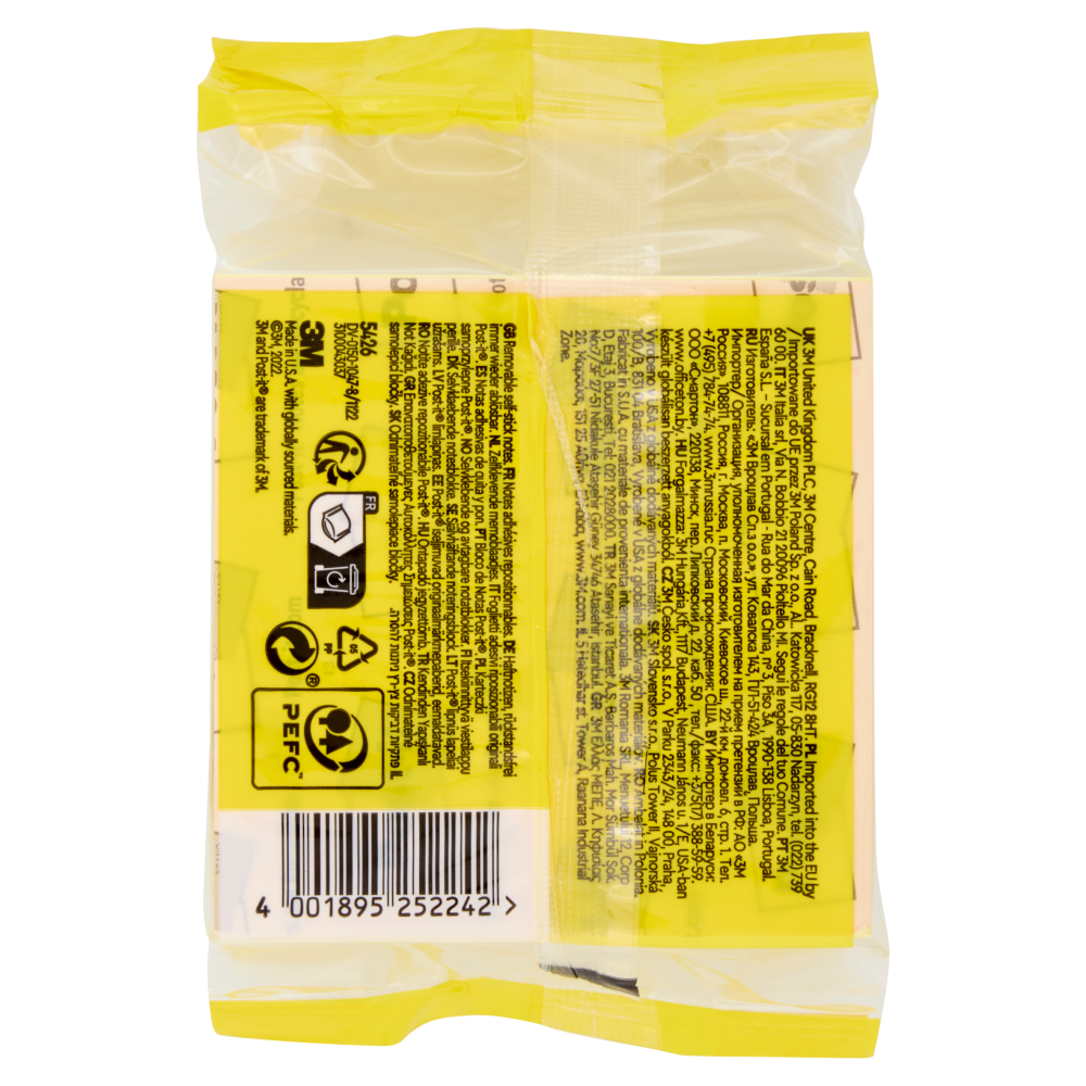 Post-it&reg; Cubo di foglietti - Canary Yellow - 76 mm x 76 mm - 450 fogli