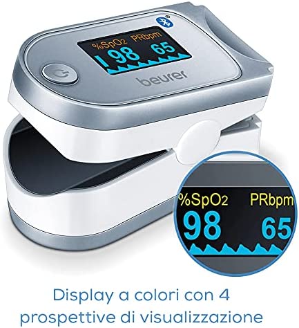 Beurer PO 60 Saturimetro Bluetooth a Lettura Istantanea con Visualizzazione Grafica del Battito Cardiaco e 100 Posizioni di Memoria