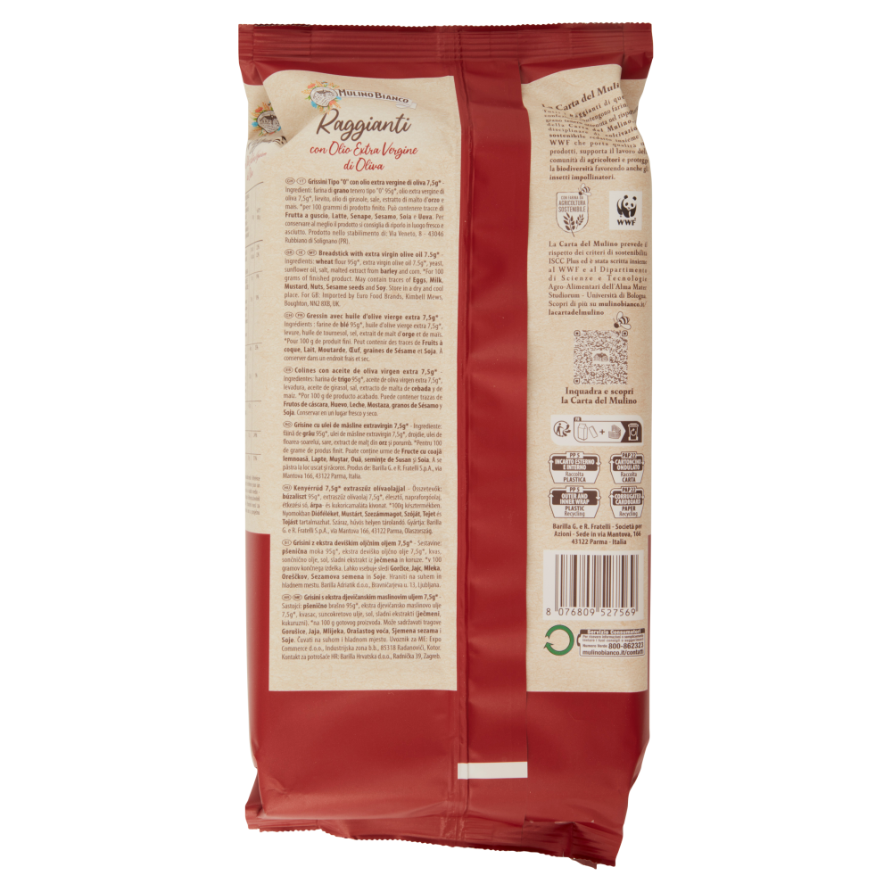 Mulino Bianco Raggianti Grissini con Olio Extra Vergine di Oliva con Farina Sostenibile 230g