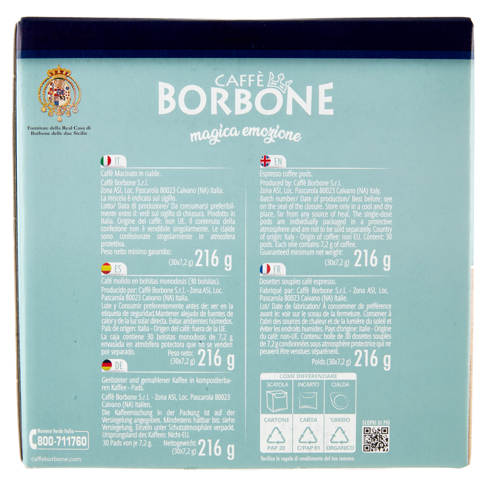 Caffè Borbone Miscela Leggera Cialde Compostabili 30 x 7,2 g
