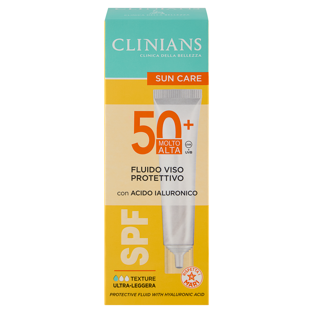 Clinians Sun Care Fluido Viso Protettivo con Acido Ialuronico SPF 50+ Molto Alta 40 mL