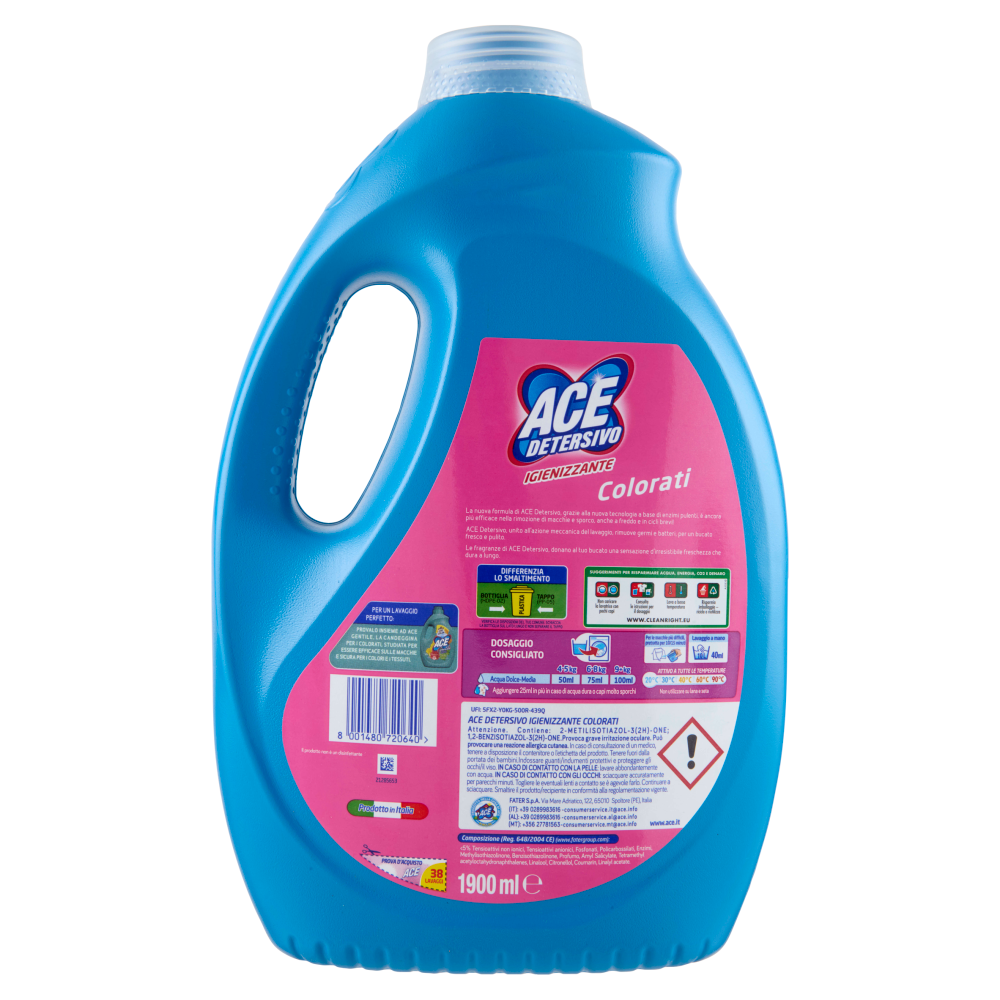Ace Detersivo Igienizzante Colorati 38 Lavaggi 1900 ml