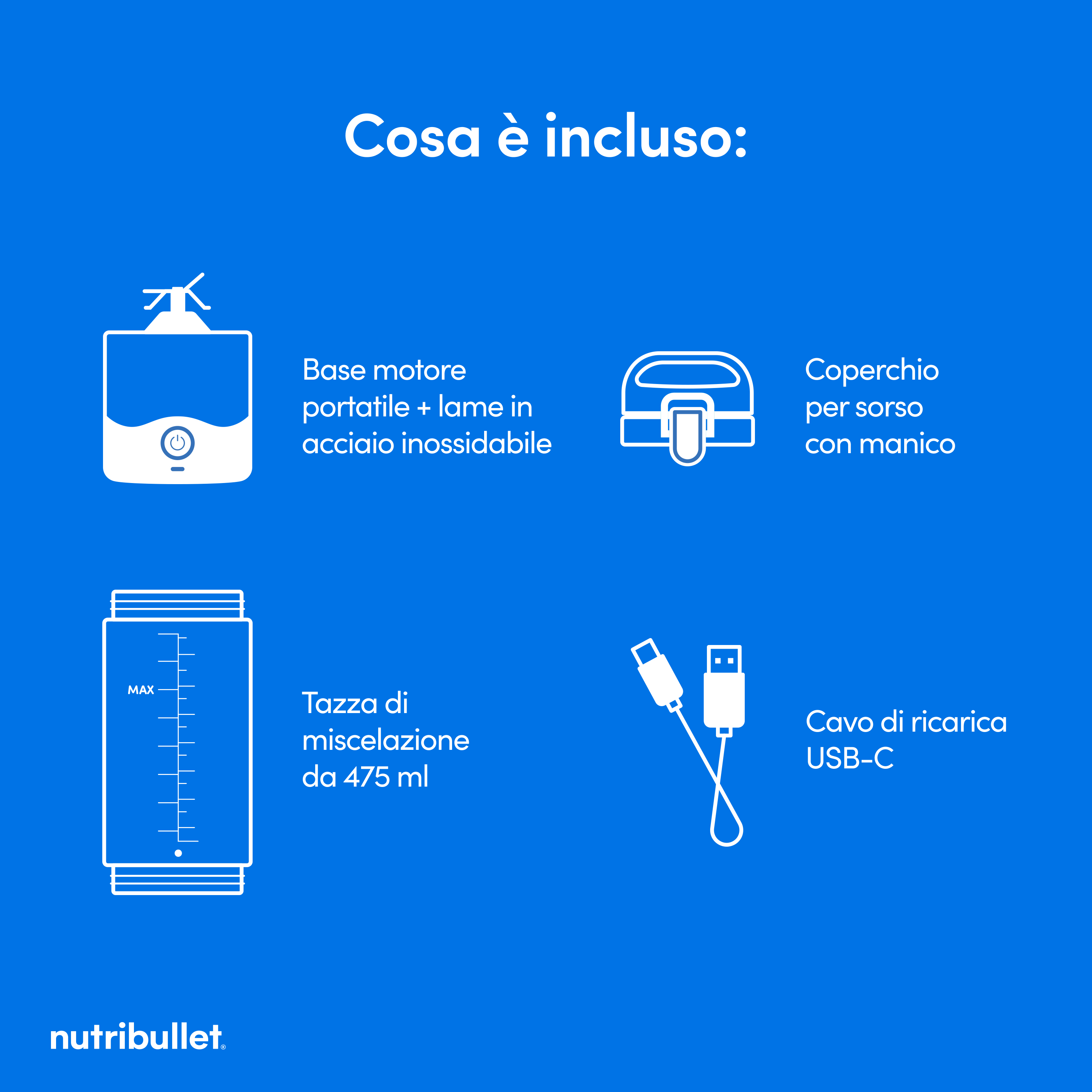 NutriBullet Portable 0,475 L Frullatore per sportivi Blu, Blu marino