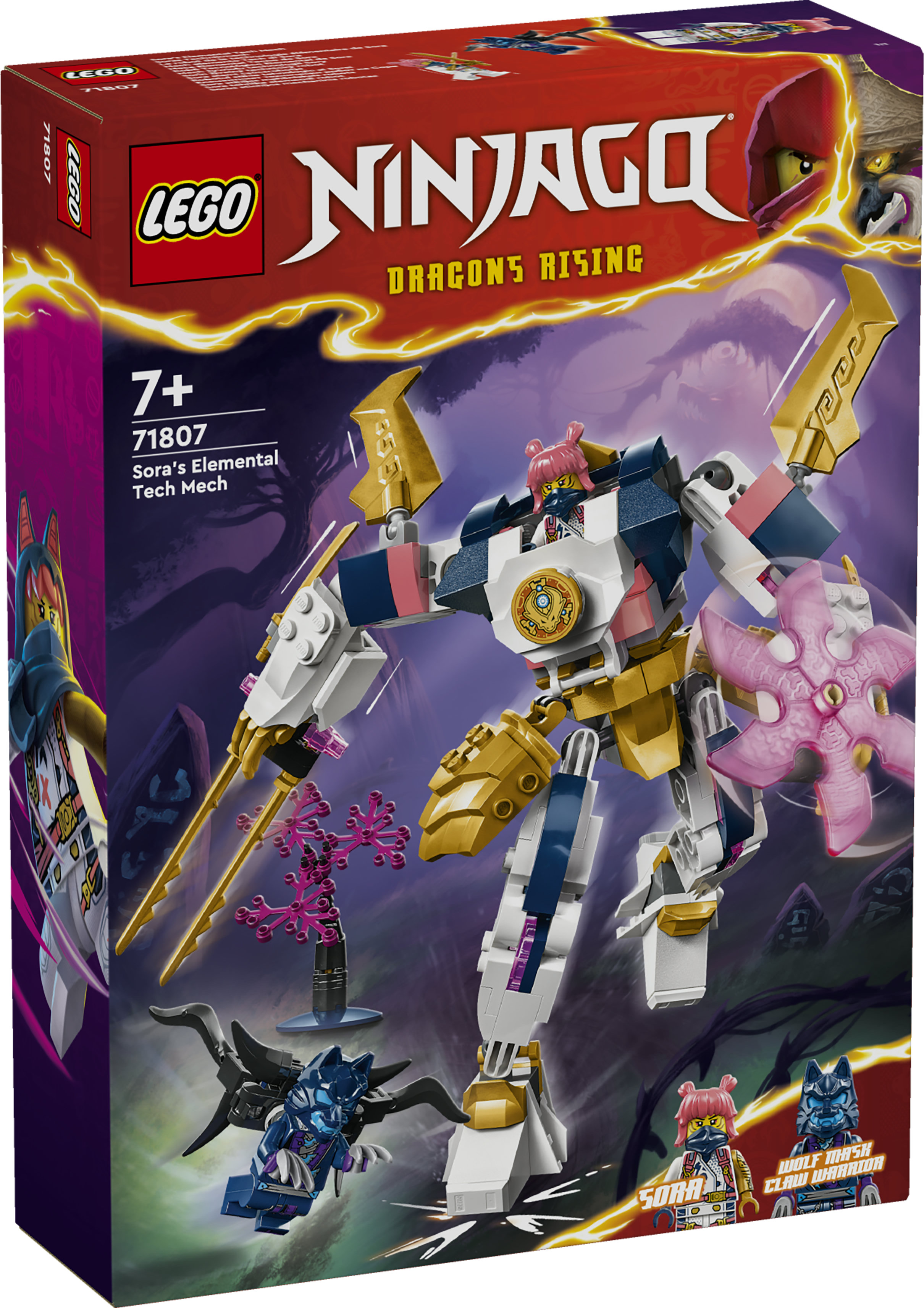 LEGO NINJAGO 71807 Mech Elemento Tech di Sora, Giochi per Bambini 7+ Anni, Action Figure Snodabile e 2 Minifigure, Regalo Ninja