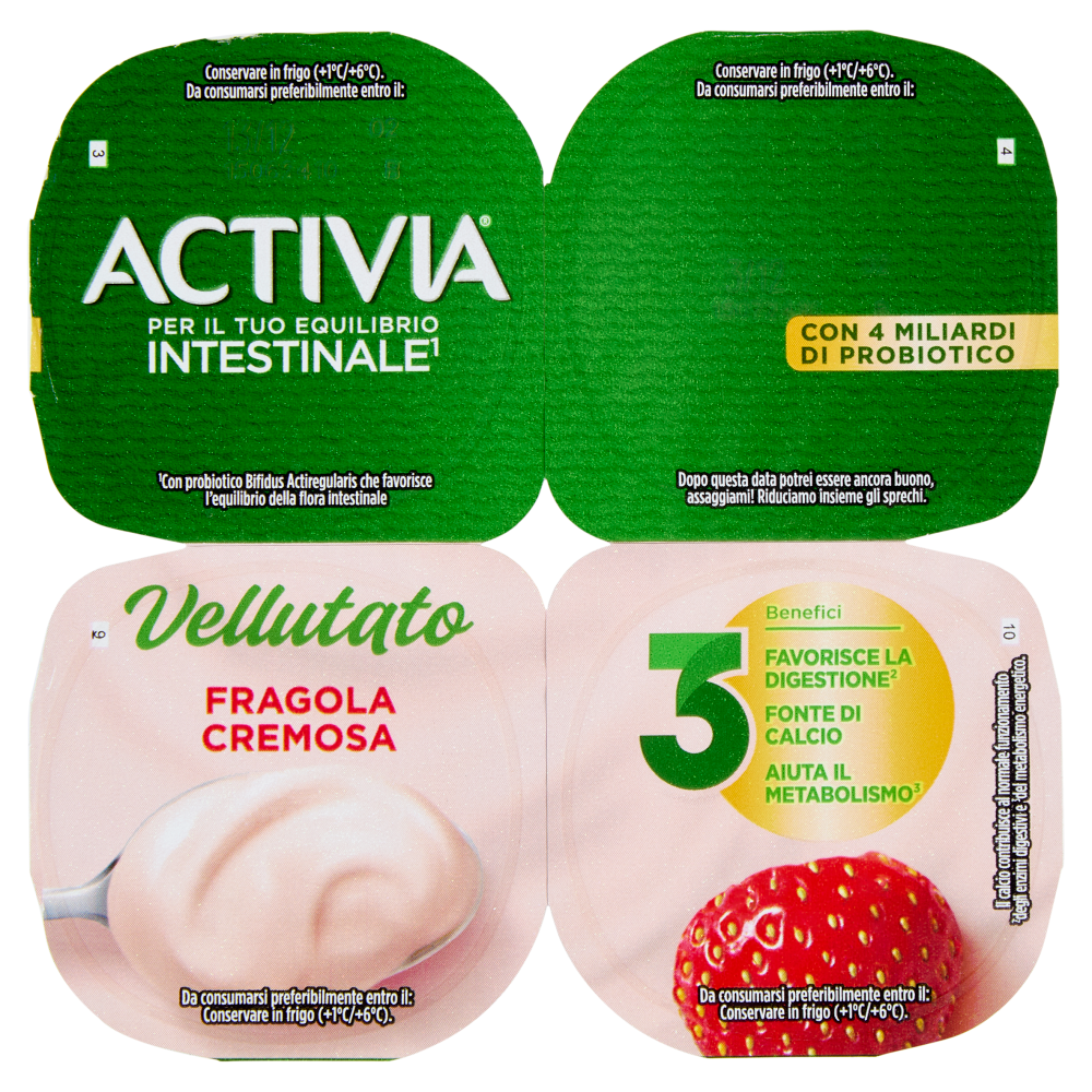 ACTIVIA Yogurt con Probiotico Bifidus, vellutato alla Fragola, 4x125g