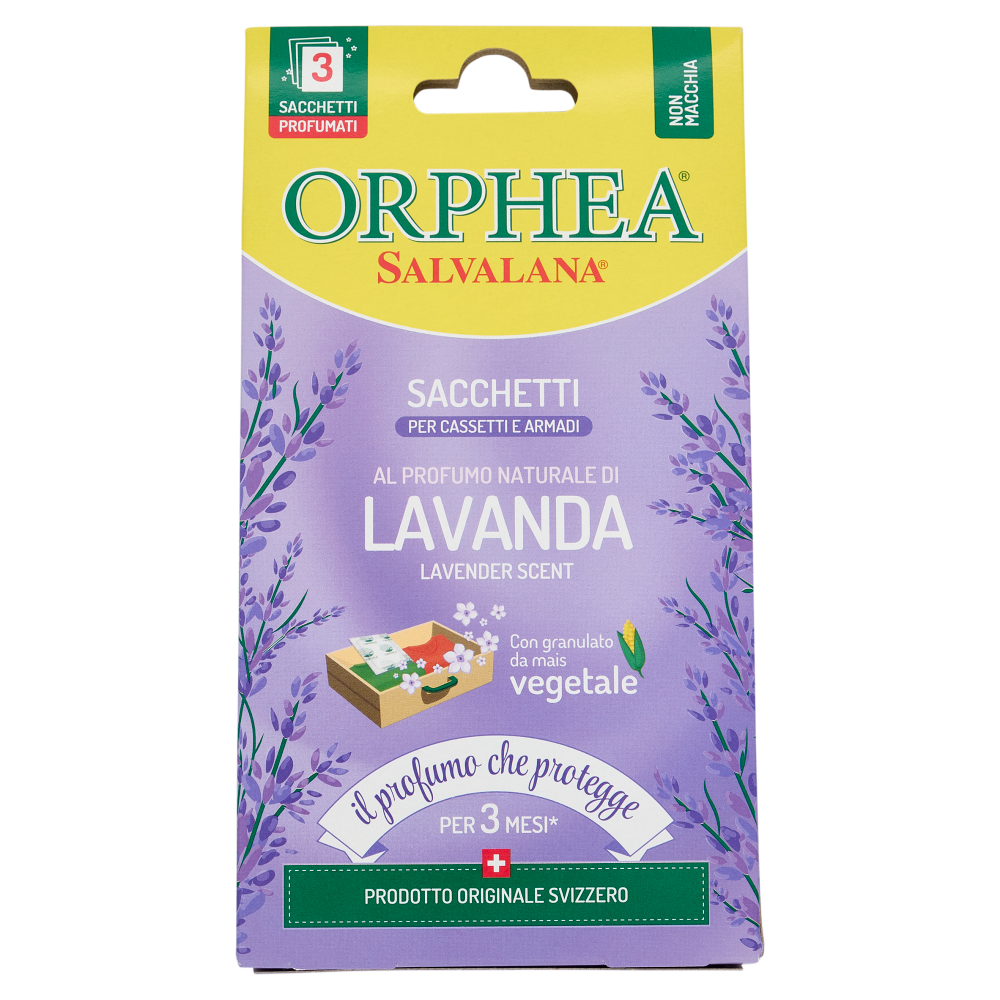 Orphea Salvalana Sacchetti per Cassetti e Armadi al Profumo Naturale di Legno di Lavanda 3 x 10 g