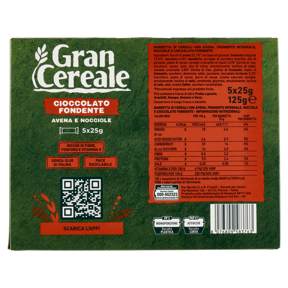 Grancereale Barrette cereali cioccolato fondente 125g
