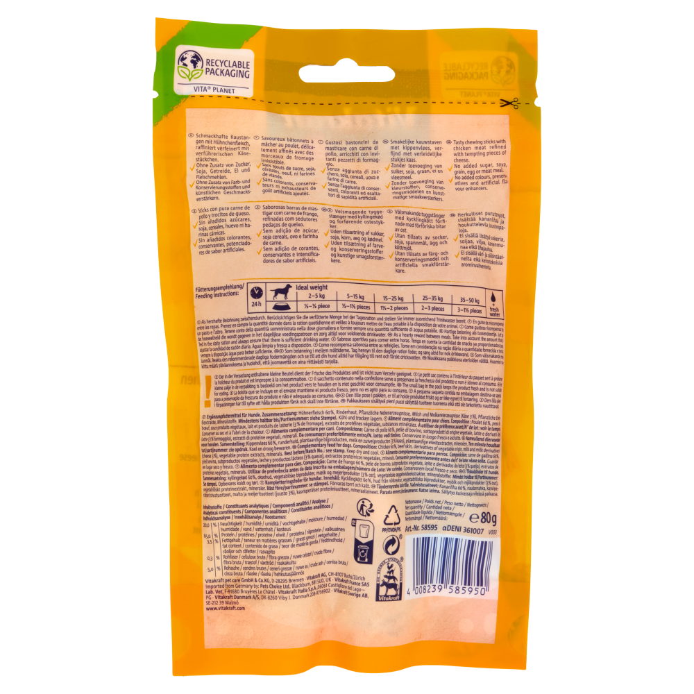 Vitakraft pure Chicken Bonas Bastoncini masticabili con pollo e formaggio 80 g