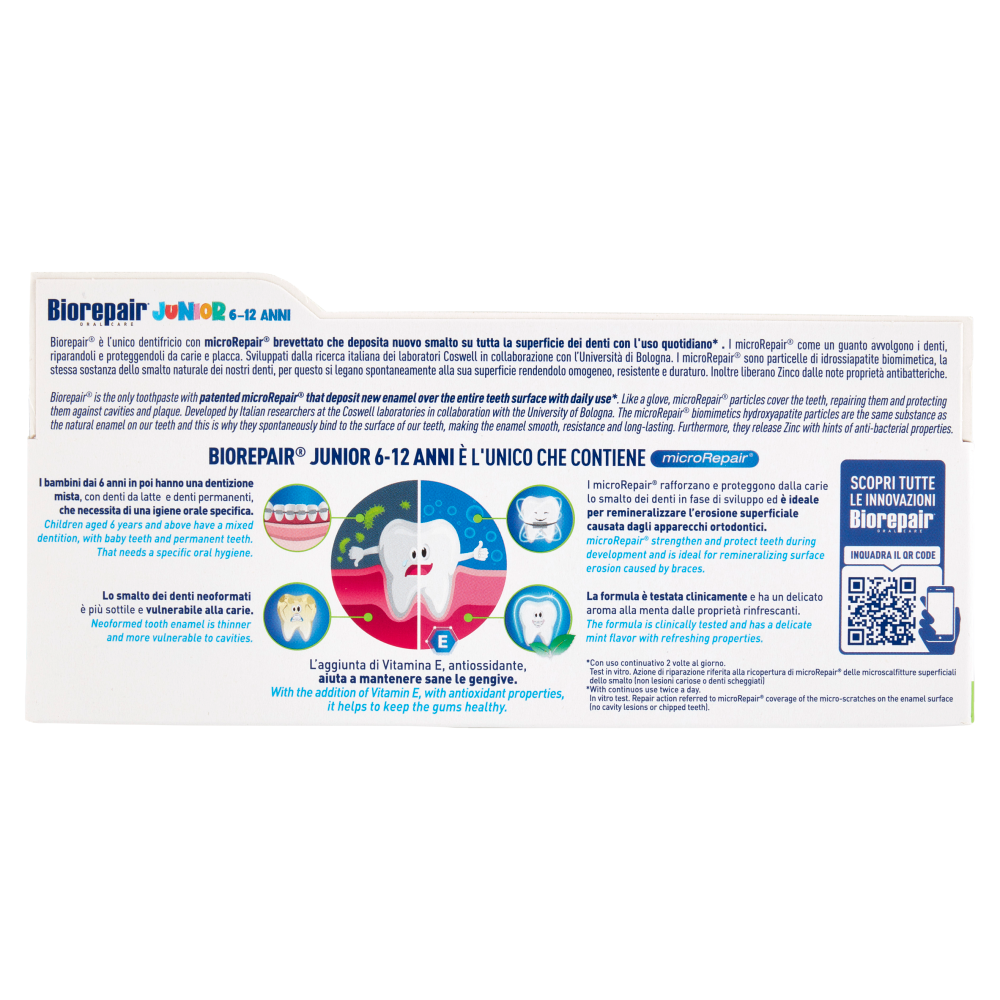 Biorepair Protezione Carie per denti neoformati Junior 6-12 Anni Menta Delicata 75 ml