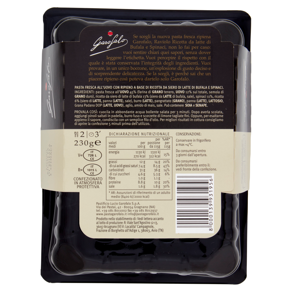 Garofalo Raviolo Ricotta di Bufala e Spinaci 230 g