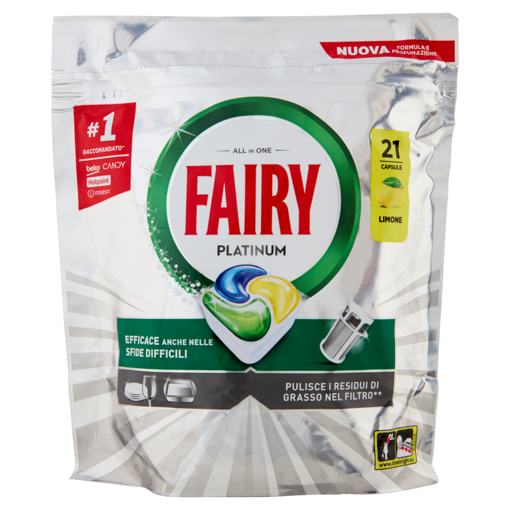 Fairy Pastiglie Lavastoviglie Platinum All in One, Detersivo Piatti Limone, 21 Capsule 313 g