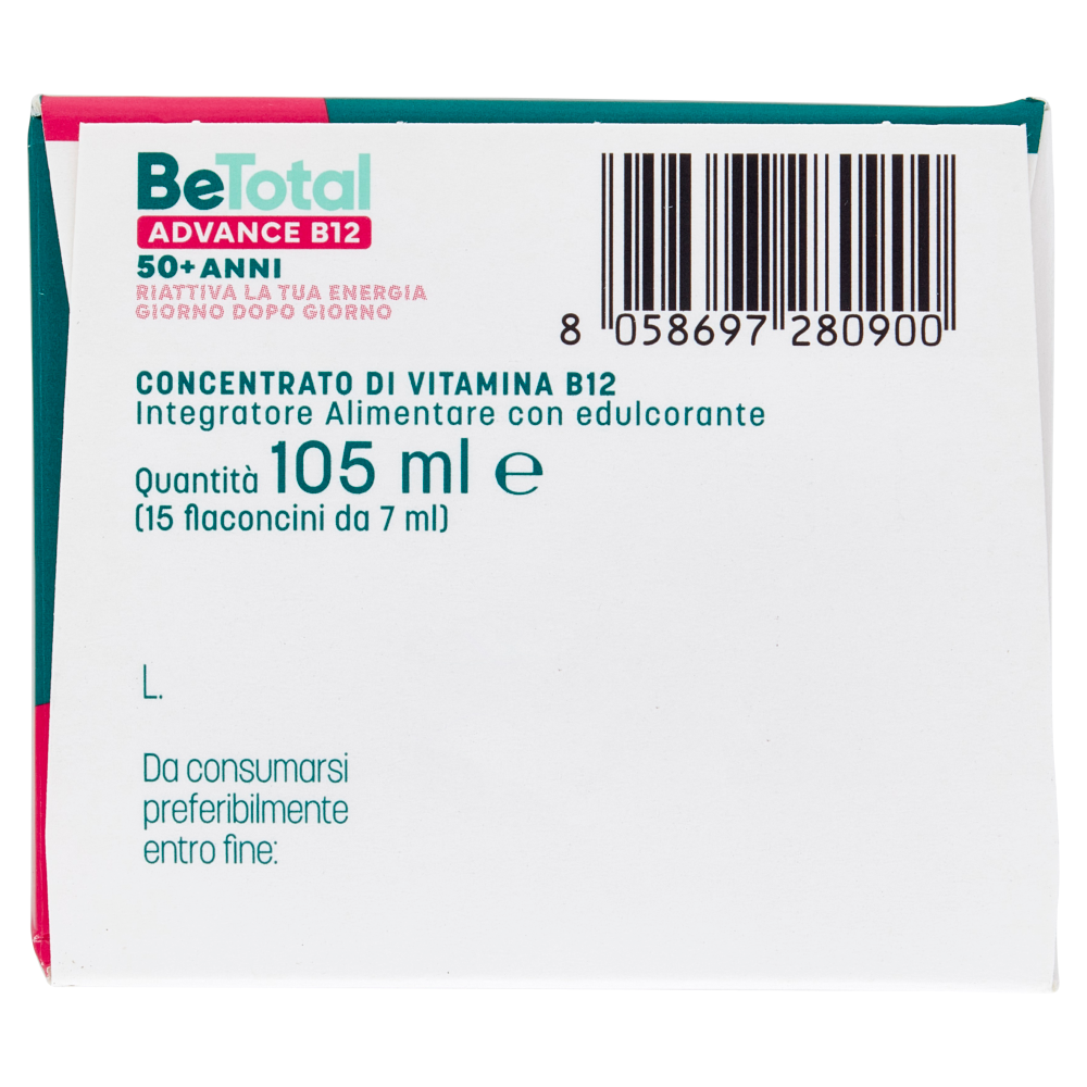 BeTotal Advance B12 Integratore con Vitamina B12, Zinco, Niacina, 50+ anni, 15 Flaconcini 105 ml