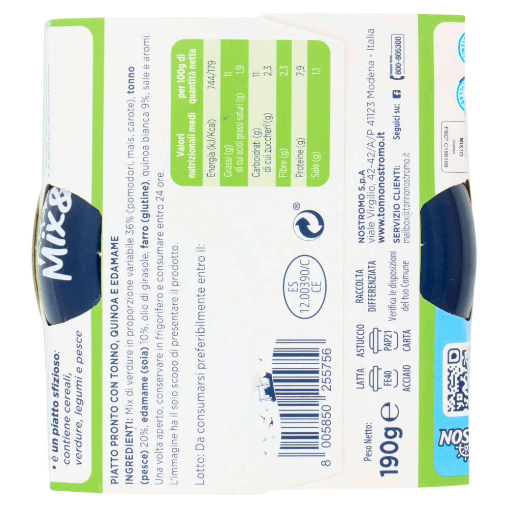 Nostromo Mix&go Fusion Piatto pronto con Tonno, Quinoa e Edamame 190 g