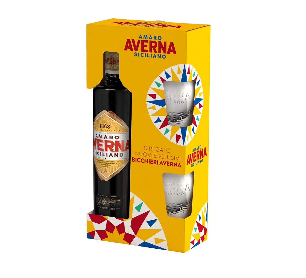 Confezione Amaro Averna 70 cl con 2 Bicchieri