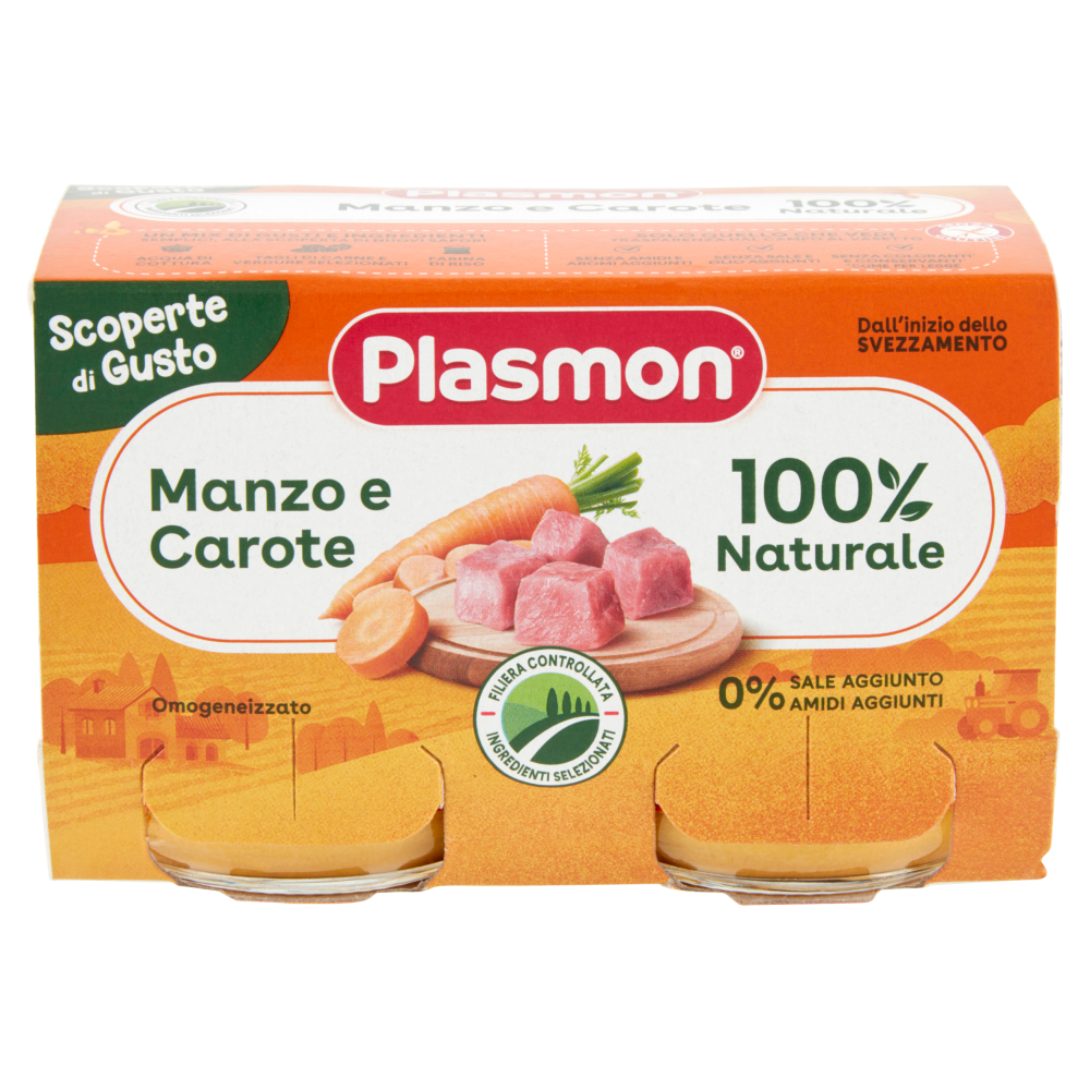Plasmon Scoperte di Gusto Omogeneizzato Manzo e Carote 2 x 120 g