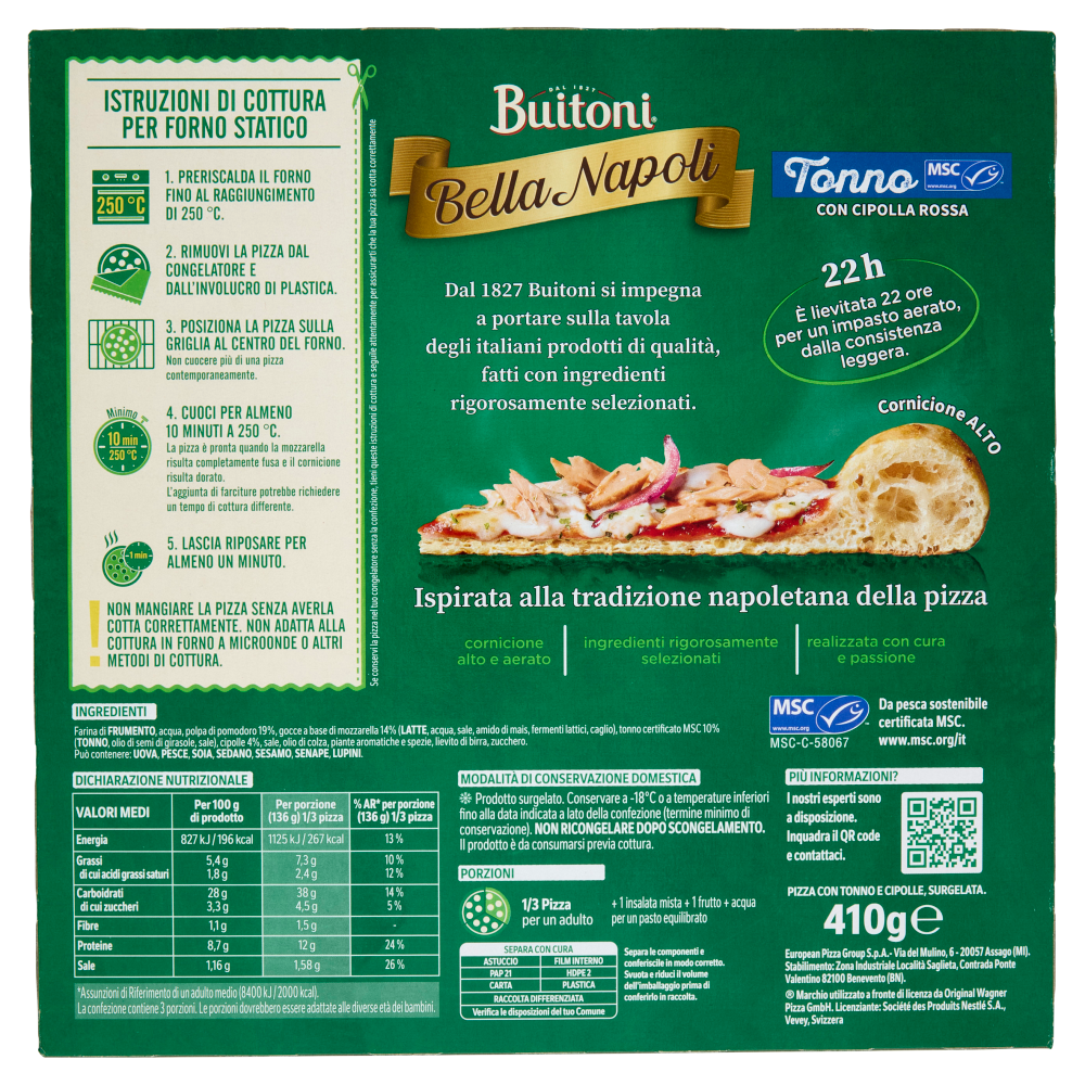 Buitoni Bella Napoli Tonno Pizza surgelata 410 g