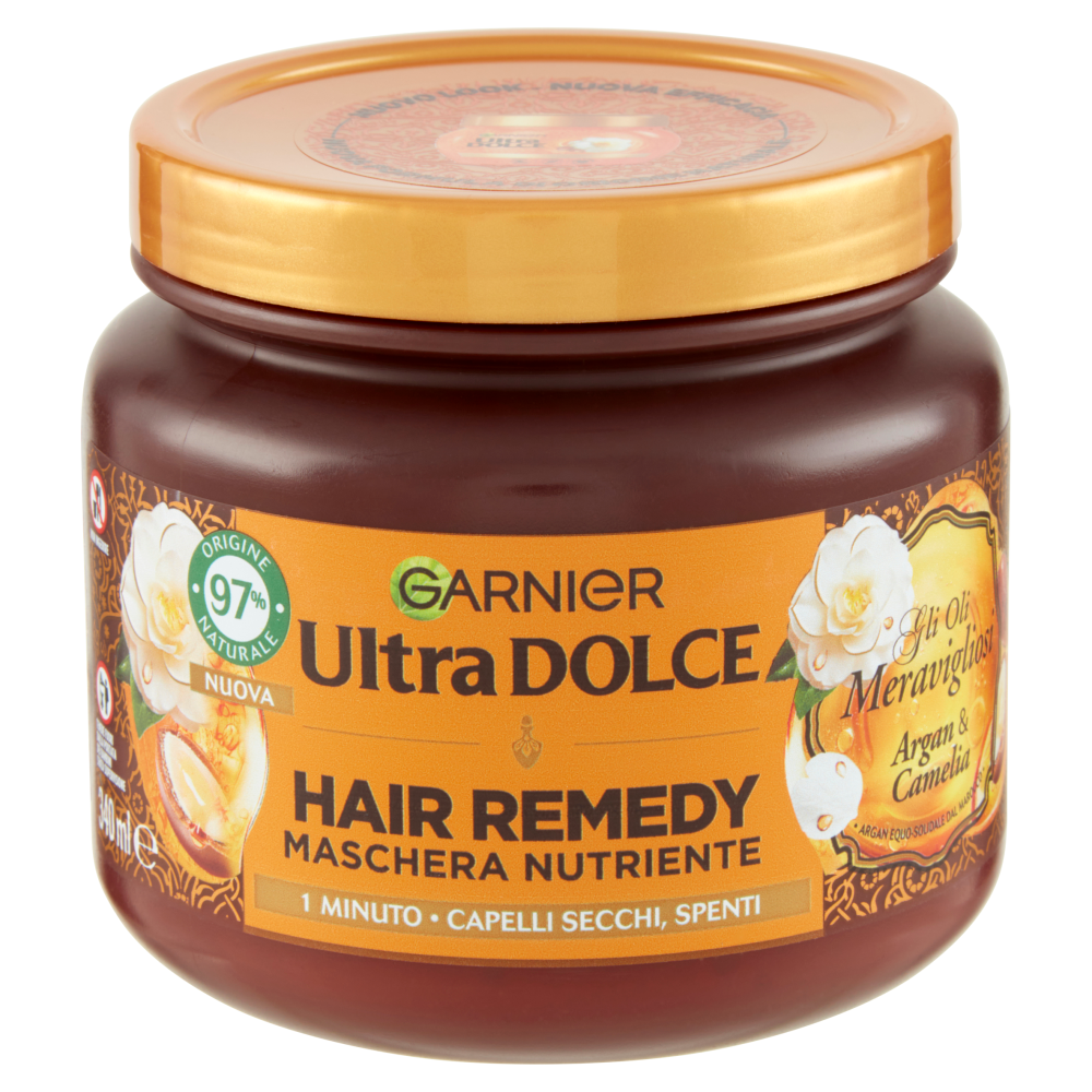 Garnier Ultra Dolce Hair Remedy Maschera per Capelli Nutriente Argan e Camelia, 340 ml