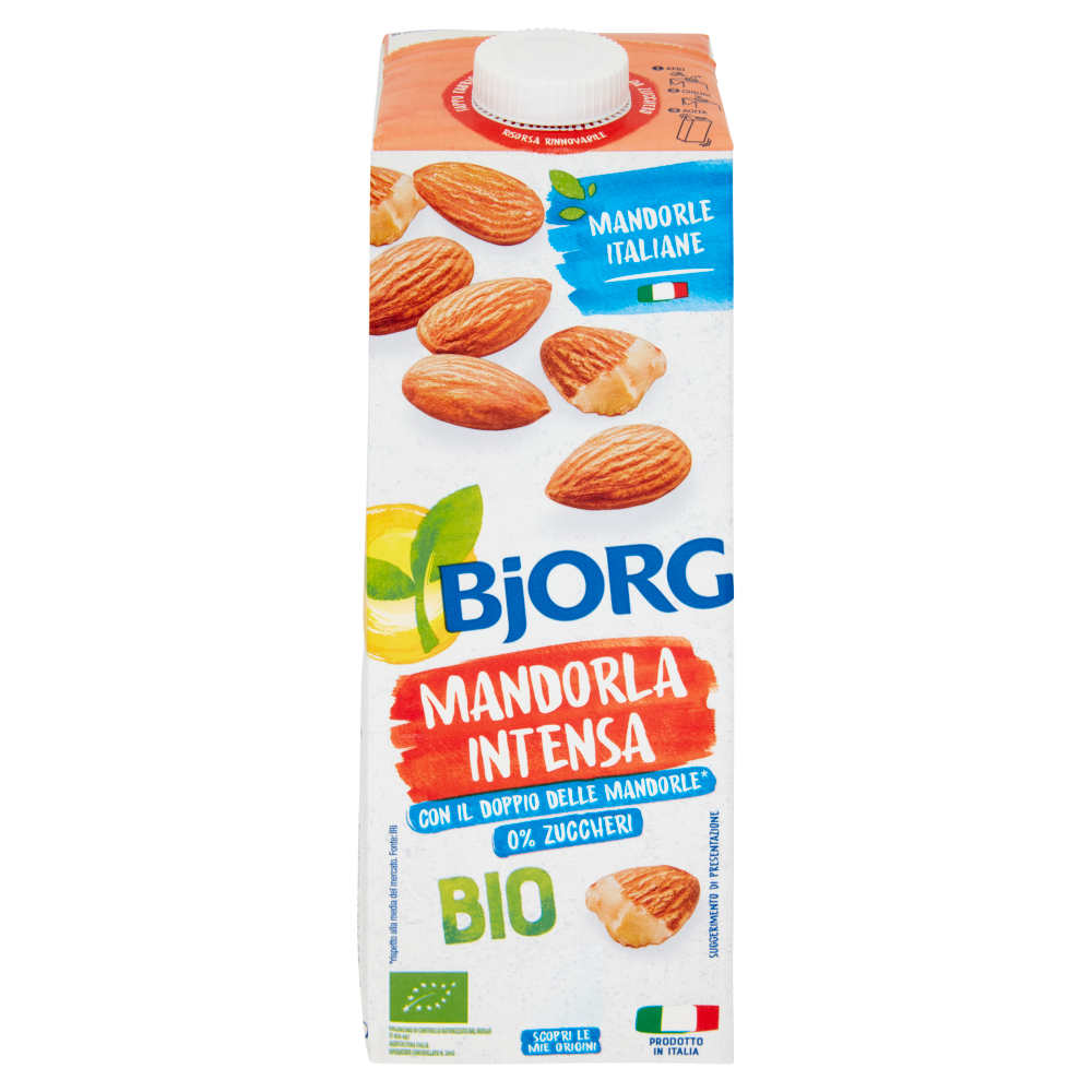 BJORG Mandorla Intensa 0% Zuccheri Bevanda Vegetale Bio, Senza Glutine, Prodotto in Italia, 1L