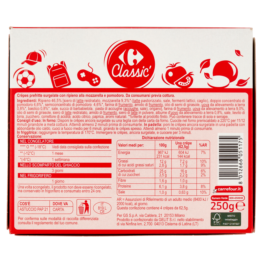 Carrefour Classic Crêpes Mozzarella e Pomodoro 4 x 62,5 g