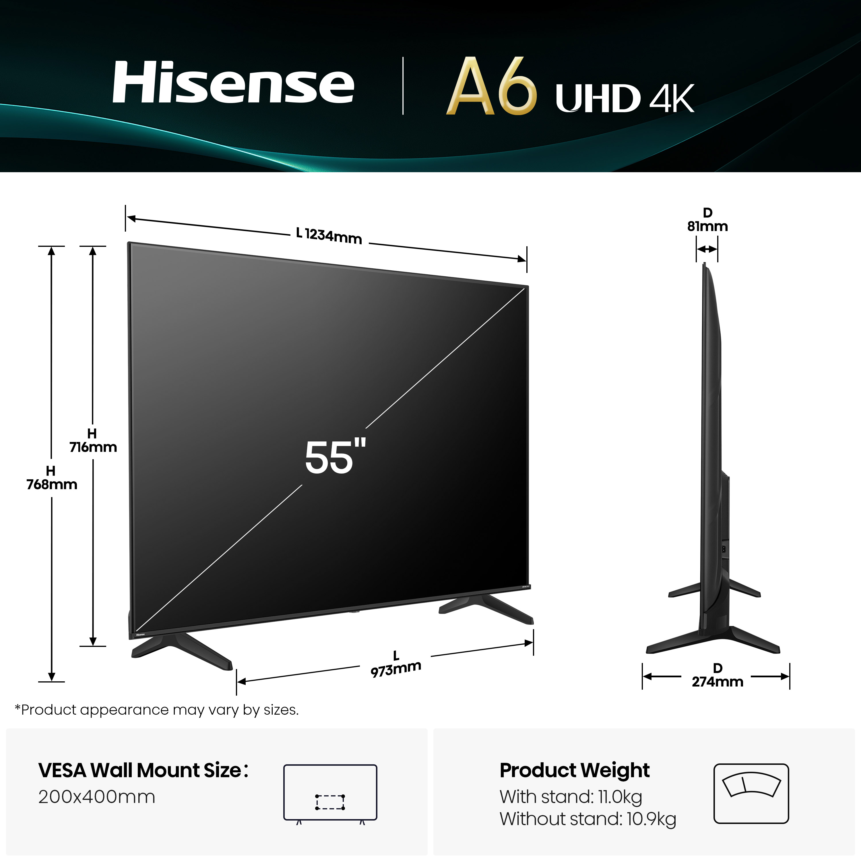 Hisense Smart TV 55" 4K 55A6Q