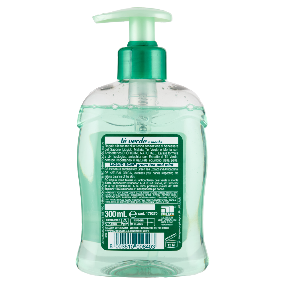 Malizia Sapone Liquido con Antibatterico tè verde e menta 300 mL