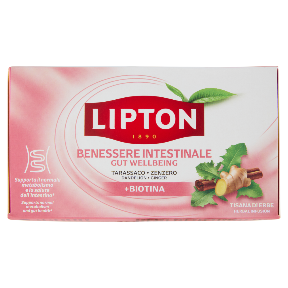 Lipton Benessere Intestinale Tarassaco, Zenzero + Biotina Tisana di Erbe 17 x 1,9 g