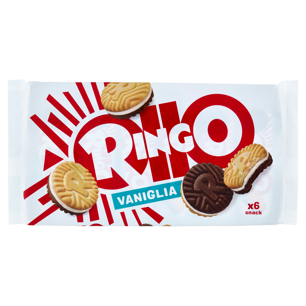 Ringo Vaniglia Biscotti Farciti con Crema Vaniglia Snack Merenda 6 porzioni, 330g