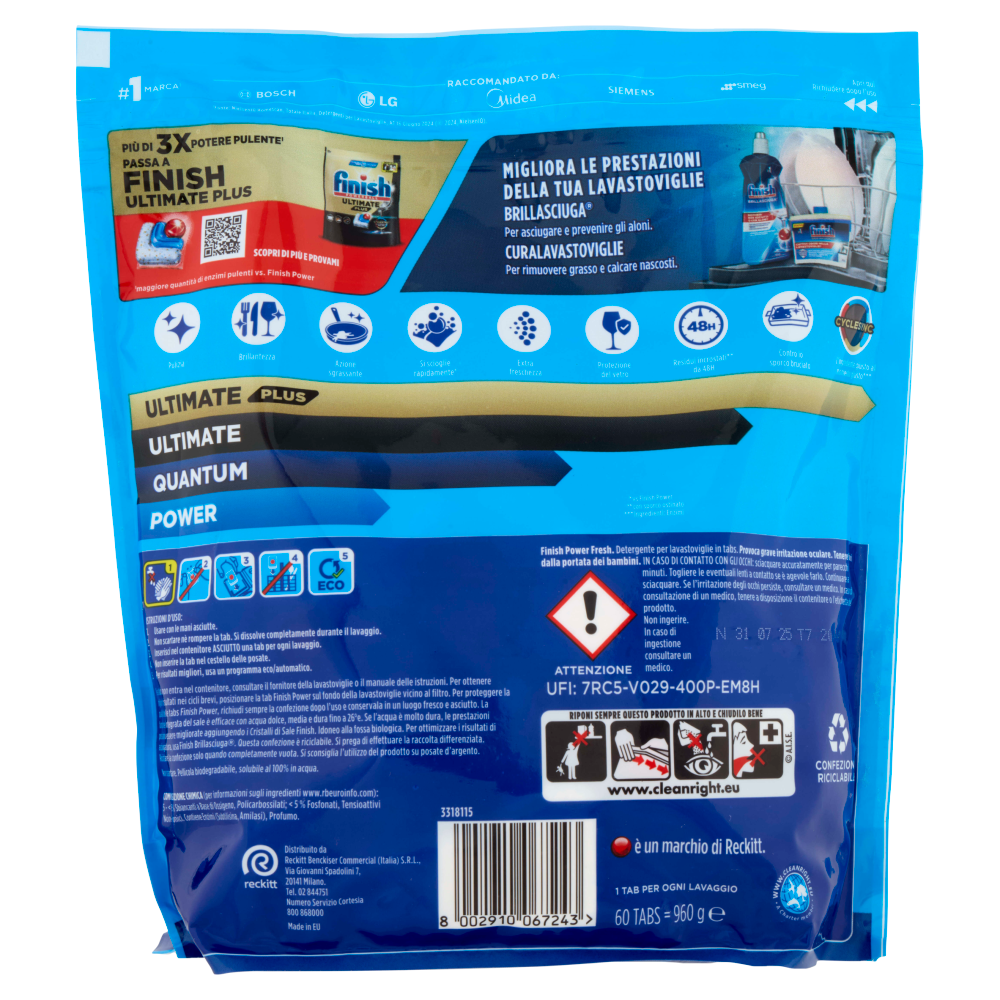 Finish Power Fresh pastiglie lavastoviglie 60 lavaggi 960 g