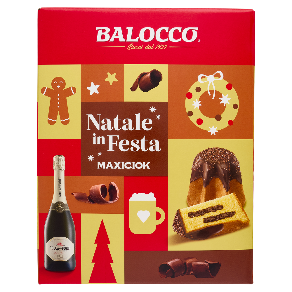 Balocco Natale in Festa Pandoro Maxiciok 800 g & Rocca dei Forti Vino Spumante Dolce 75 cl