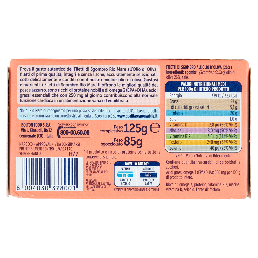 Rio Mare Filetti di Sgombro all'Olio di Oliva 125 g