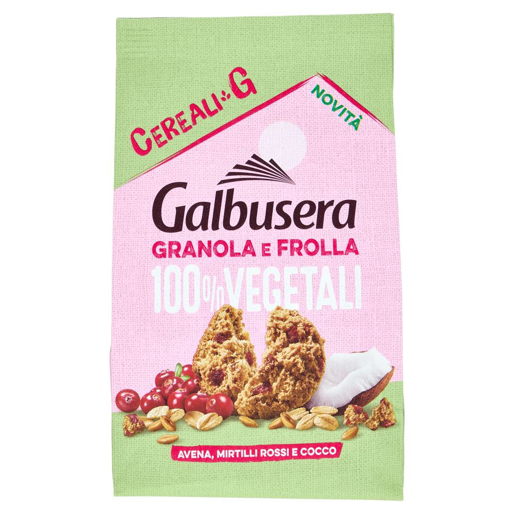Galbusera Cereali G Granola e Frolla 100% Vegetali Avena, Mirtilli Rossi e Cocco 280 g