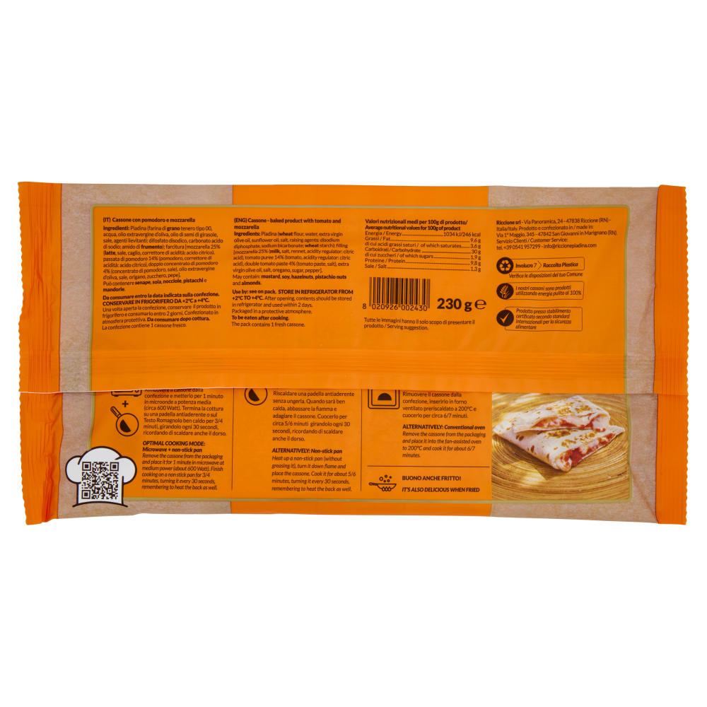 Riccionepiadina il Cassone di Riccione Piadina Pomodoro e Mozzarella 1 pz 230 g