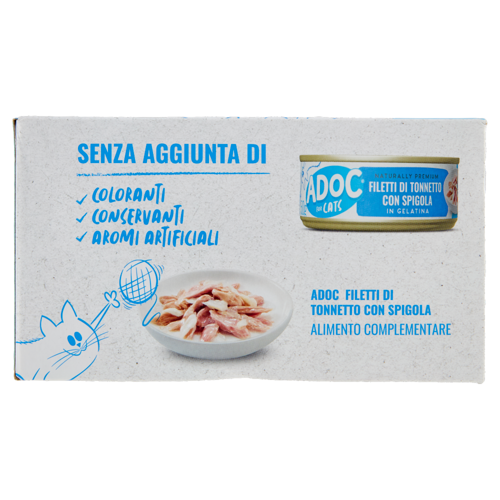 ADoC For Cats Naturally Premium Filetti di Tonnetto con Spigola in Gelatina 6 x 50 g