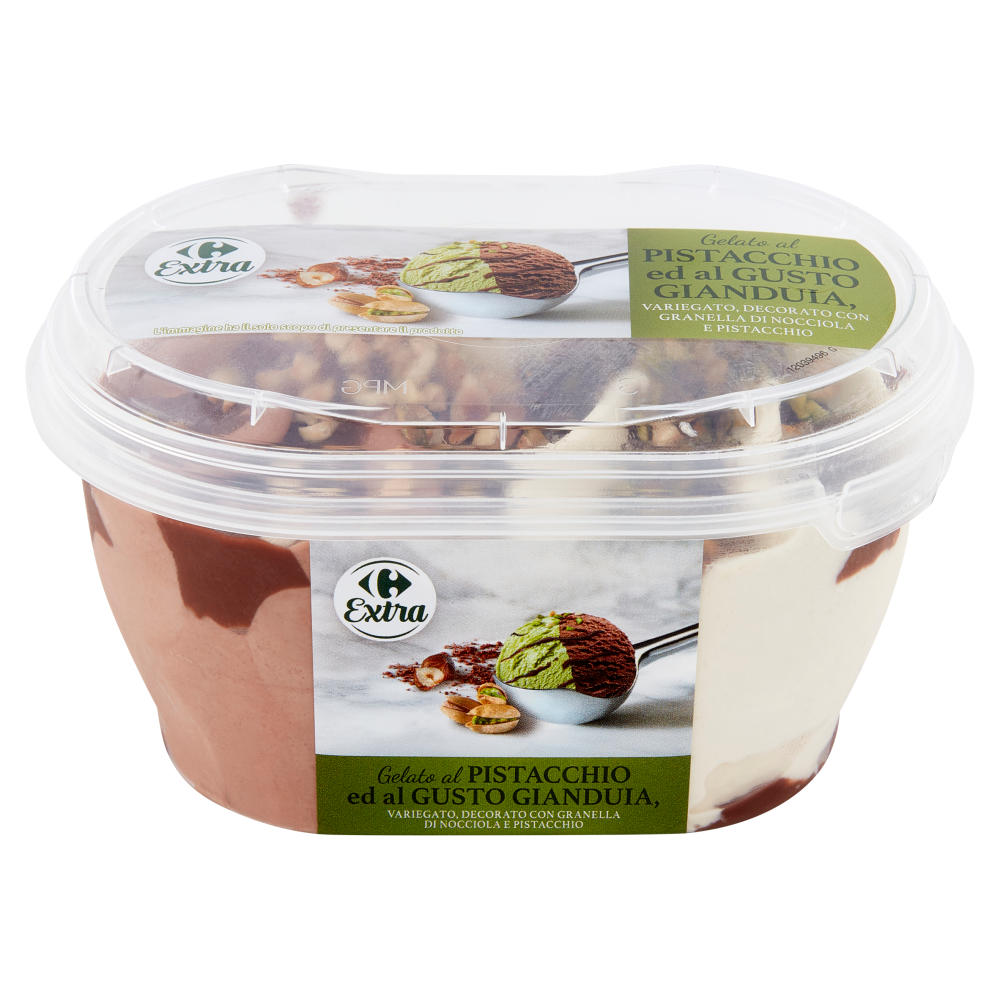 Carrefour Extra Gelato al Pistacchio e Gianduia Variegato con Granella di Nocciola e Pistacchio 200g