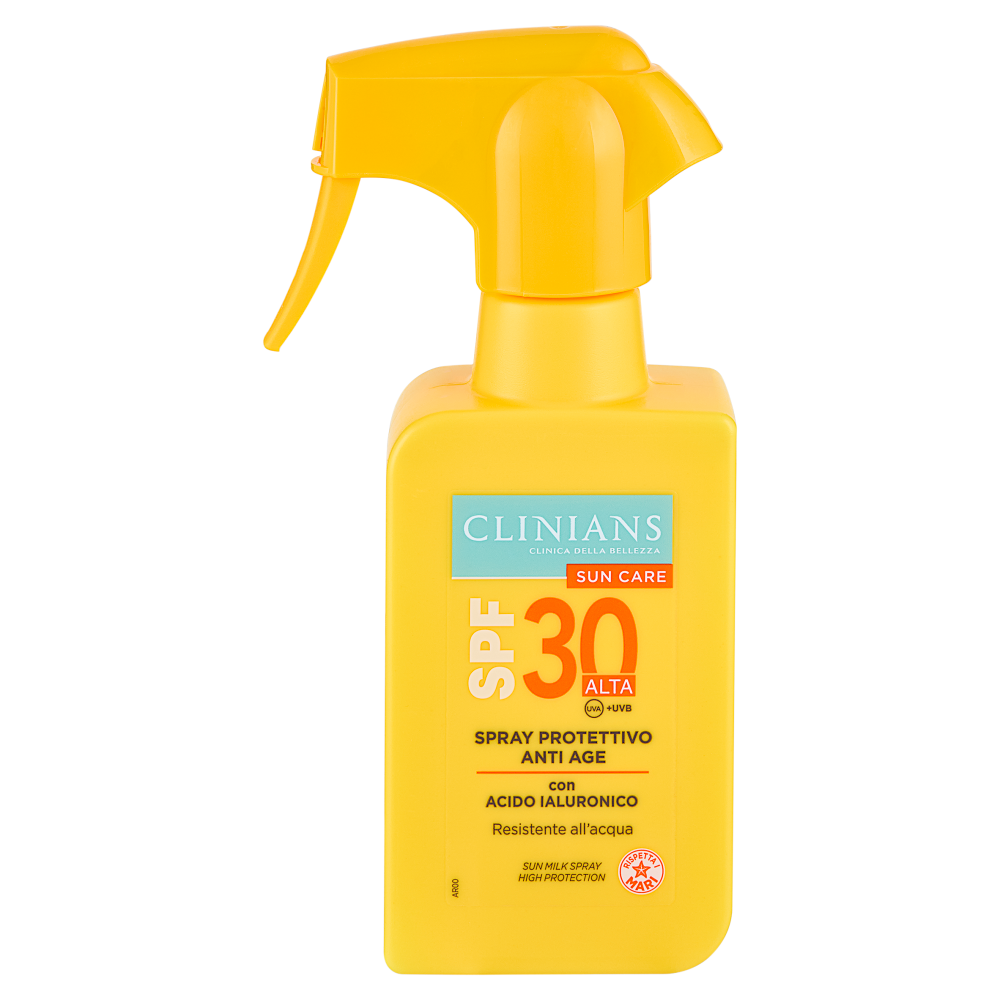 Clinians Sun Care Spray Protettivo Anti Age con Acido Ialuronico SPF 30 Alta 250 mL