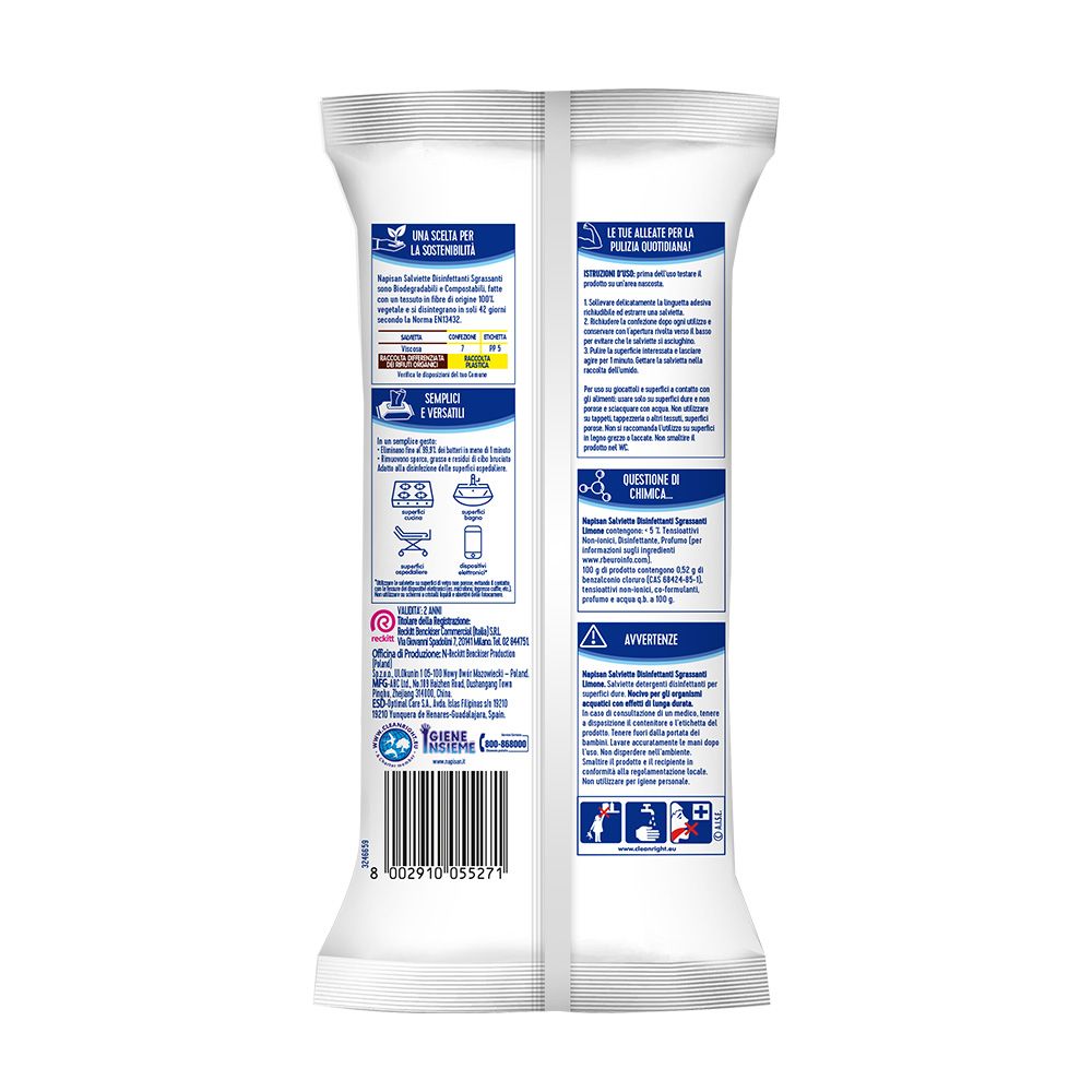 Napisan Salviette Disinfettanti Biodegradabili Limone x80