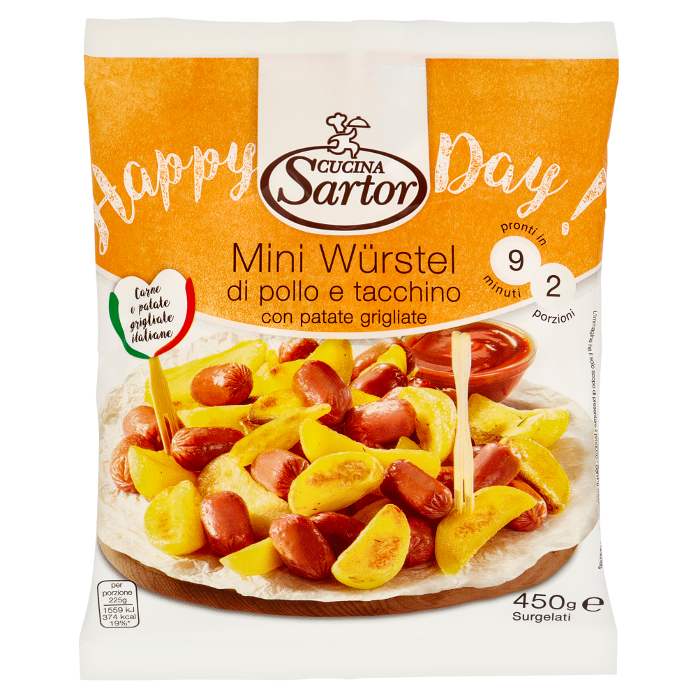 Cucina Sartor Happy Day! Mini Würstel di pollo e tacchino con patate grigliate Surgelati 450 g