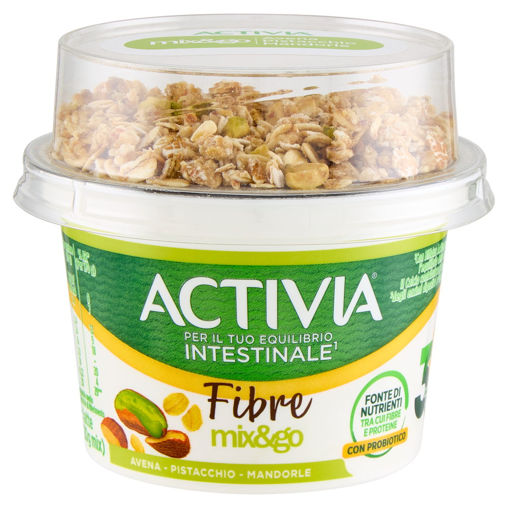 ACTIVIA Fibre Mix&Go con Probiotico Bifidus, Yogurt Bianco con Avena, Pistacchio e Mandorle, 170g
