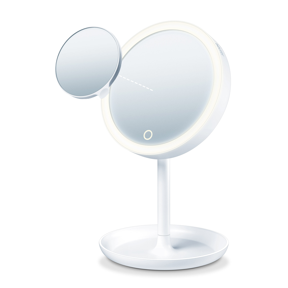Beurer BS 45 Specchio Cosmetico con Illuminazione LED Regolabile, Ingrandimento 5X e Base Porta Oggetti - 40 g