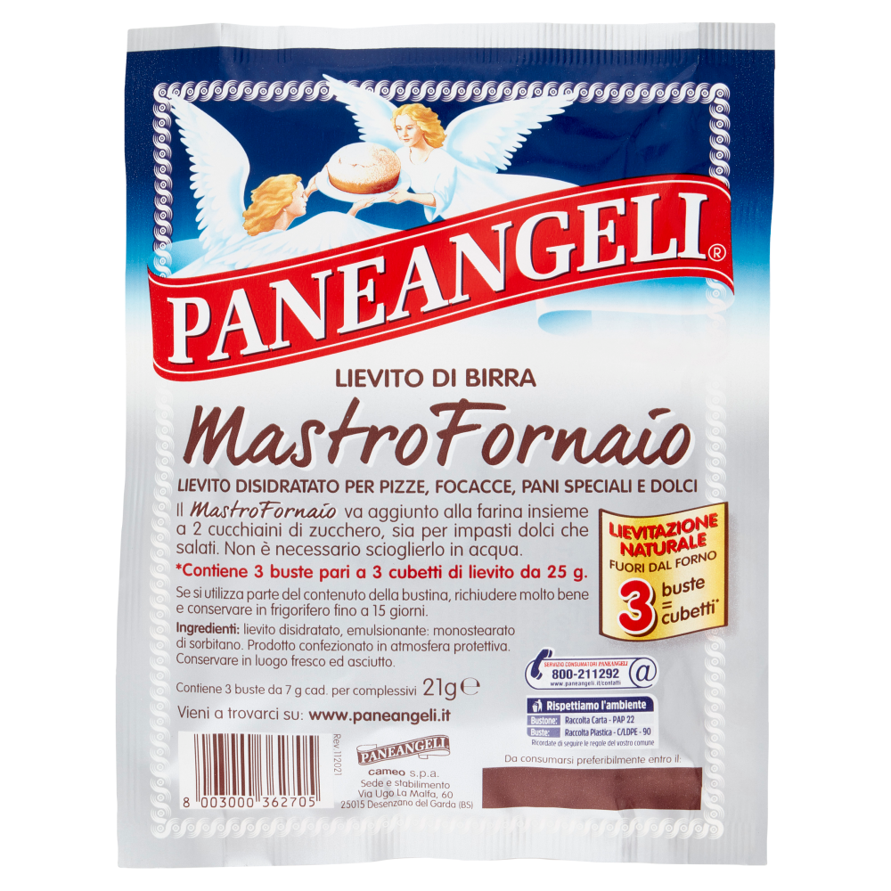 PANEANGELI Lievito di Birra Mastro Fornaio per Pizze, Focacce, Pani Speciali e Dolci 3 x 7 g