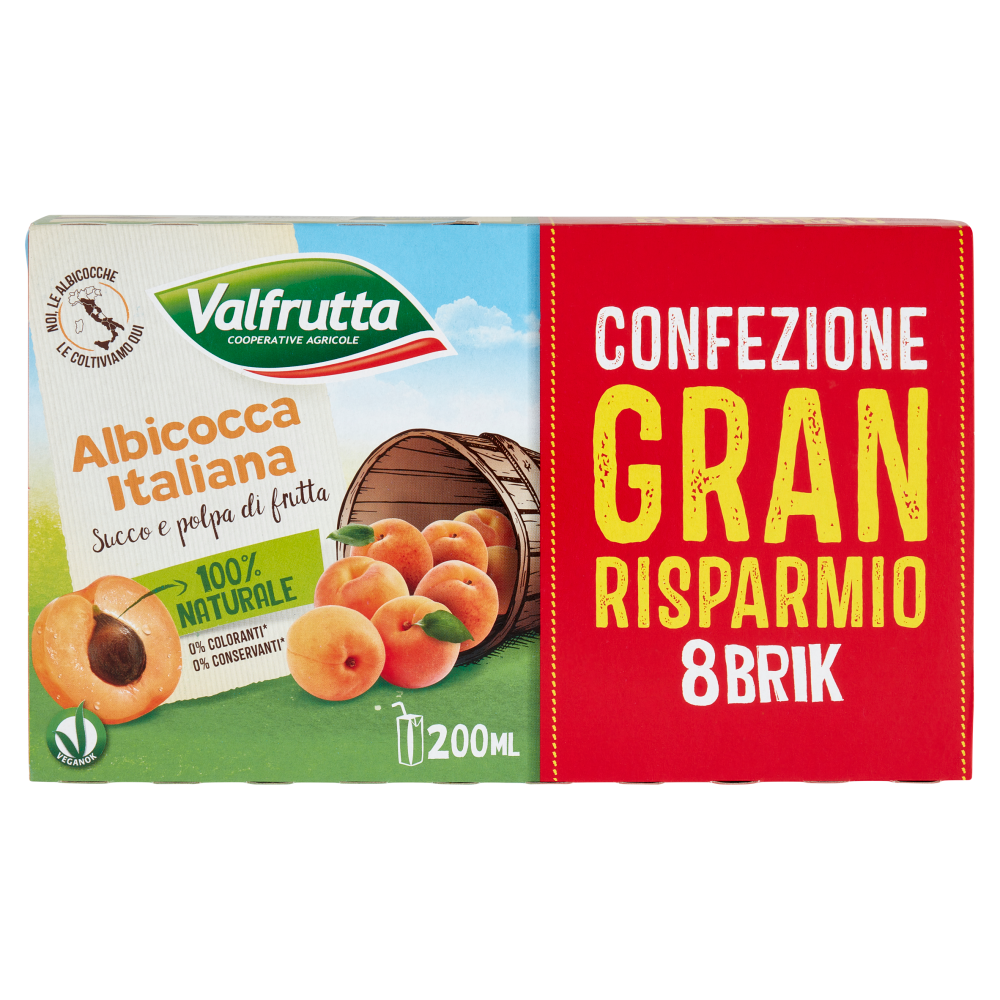Valfrutta Albicocca Italiana Succo e polpa di frutta 8 x 200 ml