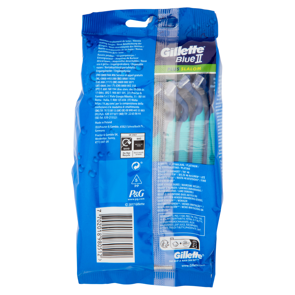 Gillette Blue II Plus Slalom Rasoio da Uomo Usa e Getta a 2 Lame con Testina Oscillante, 8 Rasoi