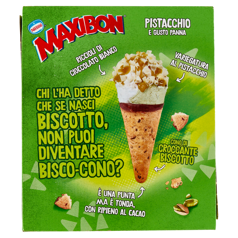 NESTL&Eacute; Maxibon Cono di Croccante Biscotto Pistacchio e Gusto Panna 4 x 71 g
