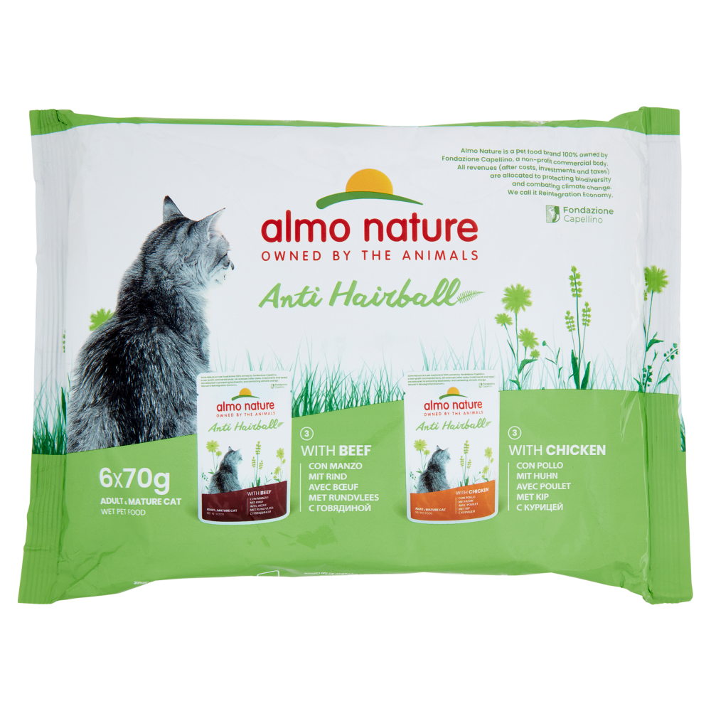 almo nature Anti Hairball Adult & Mature Cat con Manzo - con Pollo 6 x 70 g