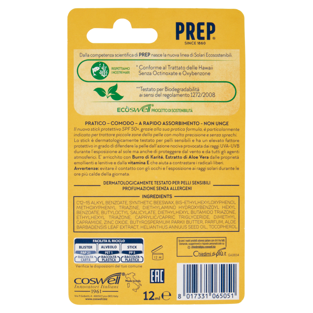 Prep Dermoprotettivo Stick Protettivo SPF 50+ 12 ml