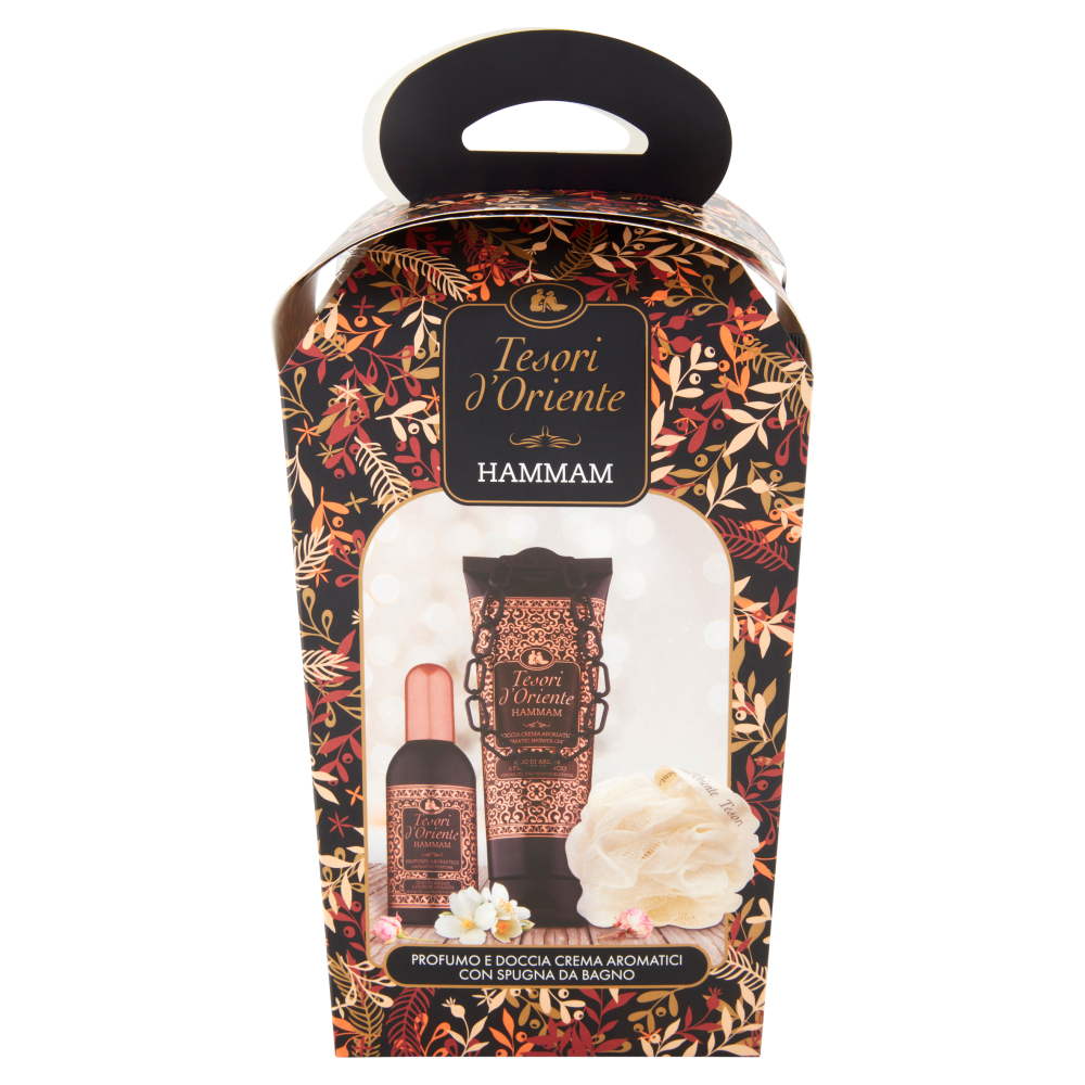 Tesori d'Oriente Hammam Profumo Aromatico 100 ml + Doccia Crema Aromatica 250 ml + Spugna da Bagno