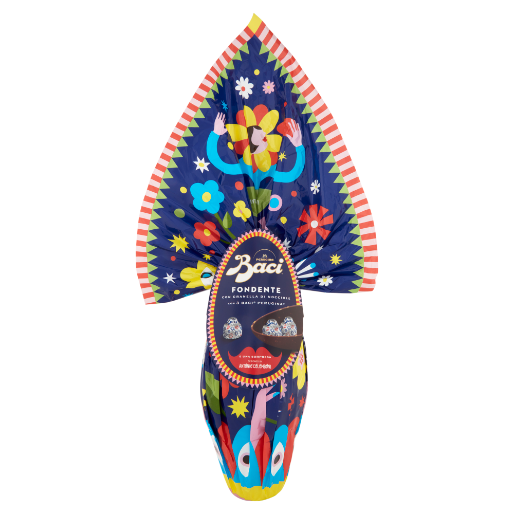 BACI PERUGINA Uovo Pasqua Cioccolato Fondente e granella nocciole con Sorpresa e 3 Cioccolatini 380g