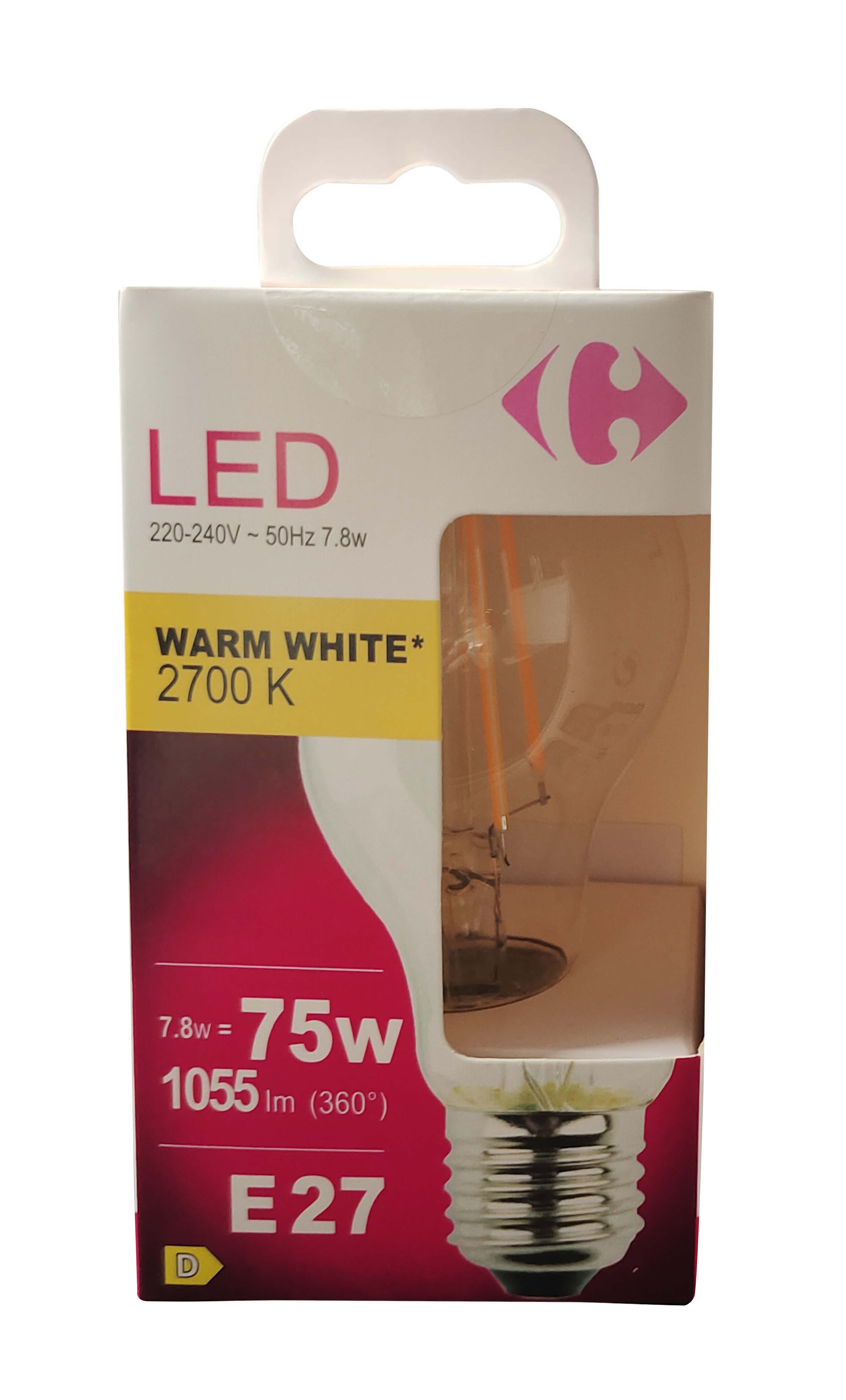 Carrefour Led goccia con filamenti 75W, attacco E27, luce calda